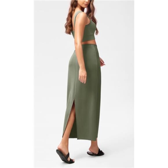 Soft Maxi Skirt, Casual Long Pencil Skirts Green - Picture 3 of 5